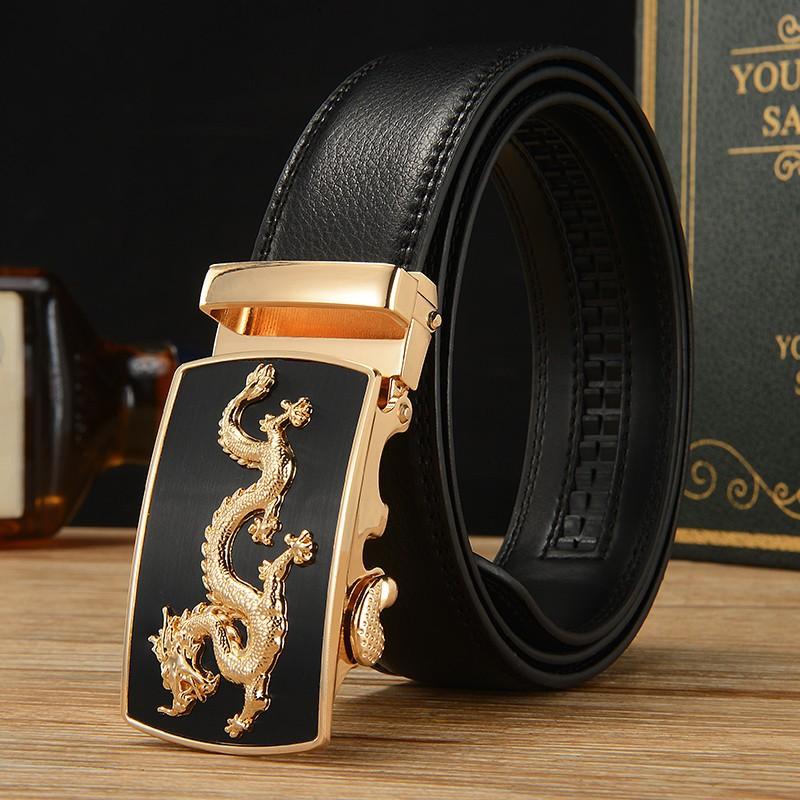 Ejderha Logolu Alaşım Otomatik Tokalı Kemer İş Günlük Stil Deri Kemer Basit Kemer