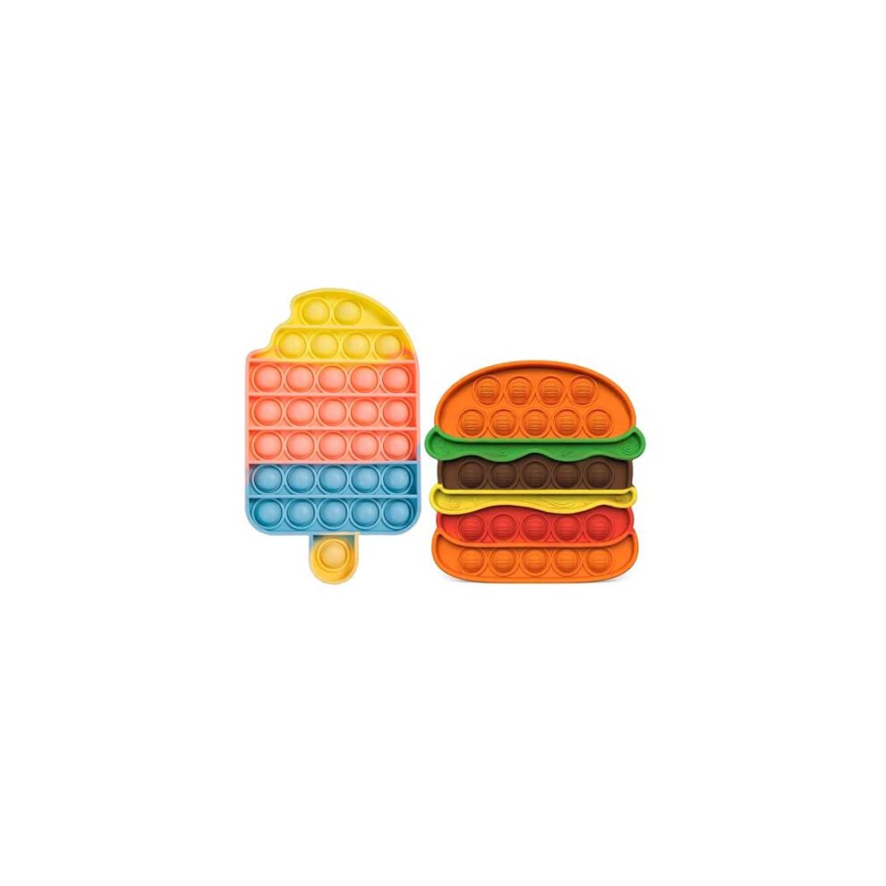 Pop It Fidget Toy Set Burger and Ice Cream Silicone Push Bubble Sensory Stress Relief
