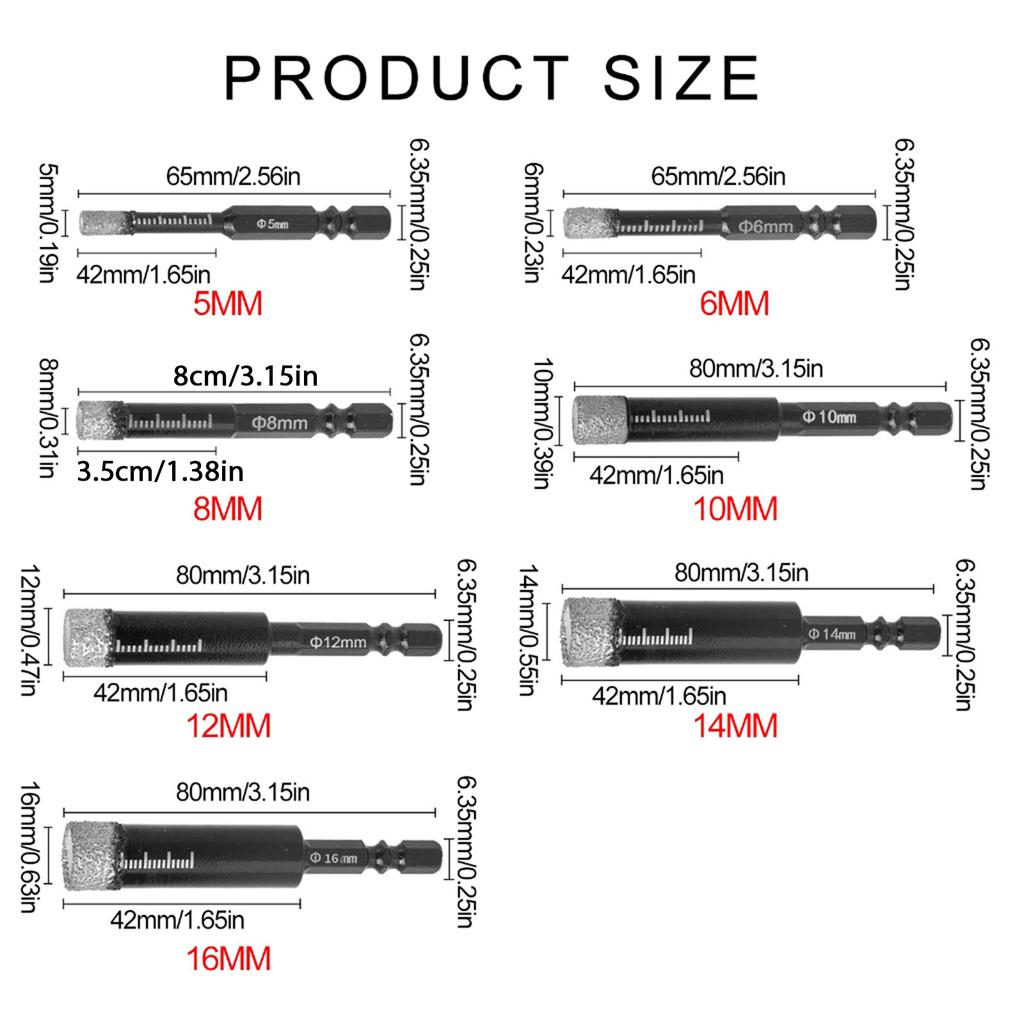 Bit de foraj uscat cu coadă hexagonală de 6,35 mm, diamantat prin brazare, unealtă de perforare pentru găuri pentru găurire precisă în diverse materiale