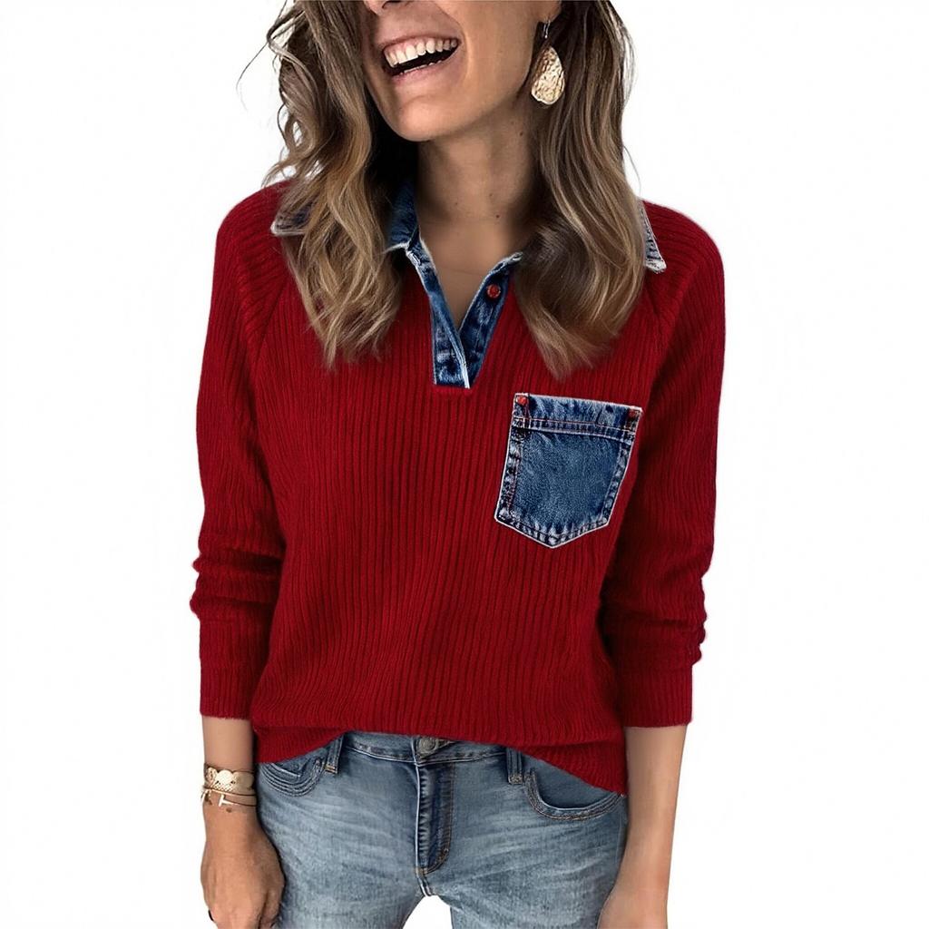 Damenmode Langarm-Pullover Einfarbiges Oberteil