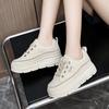 Women's Solid Color Sneakers, Casual Lace Up Outdoor Shoes, Comfortable Inner Heightening Shoes