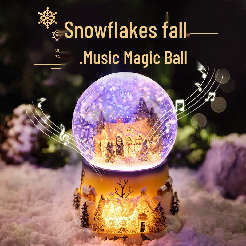 Castle In the Sky Crystal Music Box: Glowing Snowfall Ornament for Christmas & Children's Day