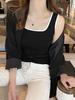 Women's Spicy Girl Square Neck, Wide-Strap Contrast Vest with Fixed Pads, Conceals Underarm Fat, Versatile Casual Top