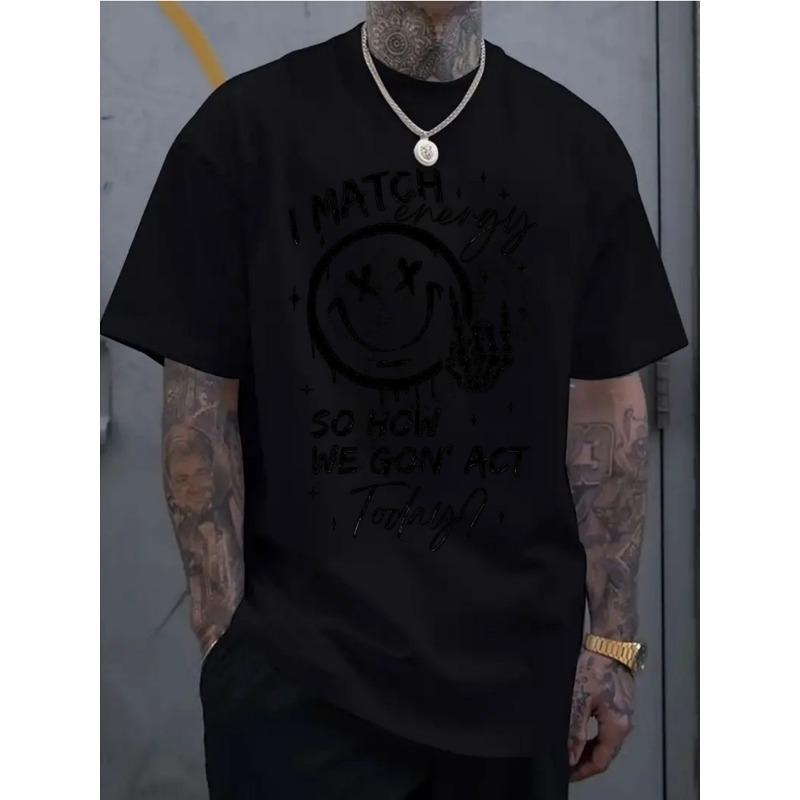 

Европейский размер Мужская повседневная спортивная рубашка с коротким рукавом, стильный 2D-принт, изготовлена из эластичного и удобного материала S чёрный