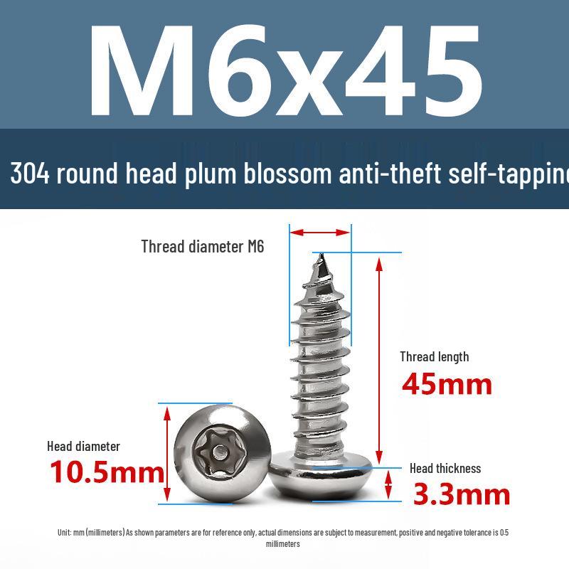 Yigu 304 Anti-Theft Torx Pin Self-Tapping Screws: M2-M5 Round Head, Mushroom Head, Pointed Tail Wood Screws