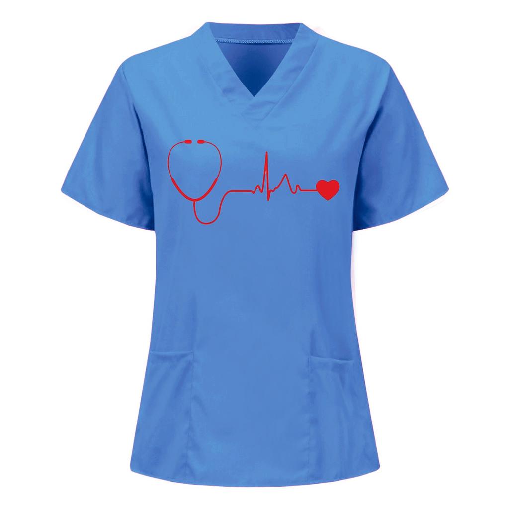 Women Short Sleeve V-neck Tops Working T-shirts