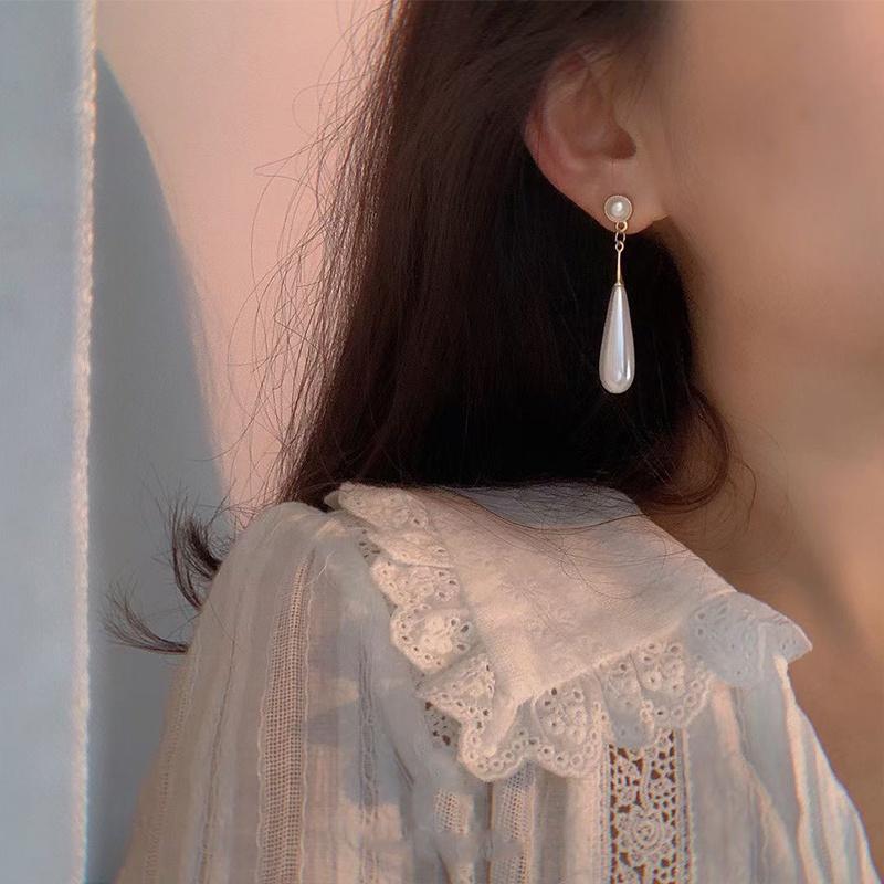 Dámské klasické vintage barokní perlové přívěskové náušnice elegantní dlouhé náušnice ve tvaru kapky vody trend dámské šperky
