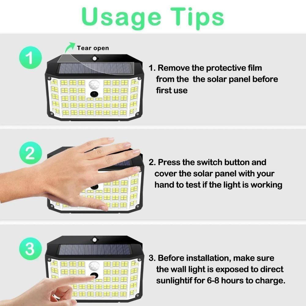 Solar Outdoor Lights 176 LED Solar Powered Motion Sensor Flood Lights IP65 Waterproof 3 Modes Wall Lamp For Outside Porch Yard
