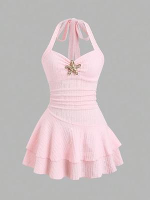 European-American Halter Backless Waist-Cinching Mini Dress (2026)