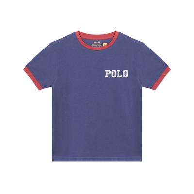 Polo Color Block Letter Embroidery Pullover Round Neck Short Sleeve T-Shirt Kids Tops 323971297-003