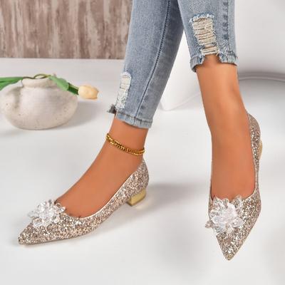 Fashion 2024 Spring and Autumn New Fashion Outwear Sequin Face Pointed Women's Large Shallow Mouth Single Shoes High Heels Women