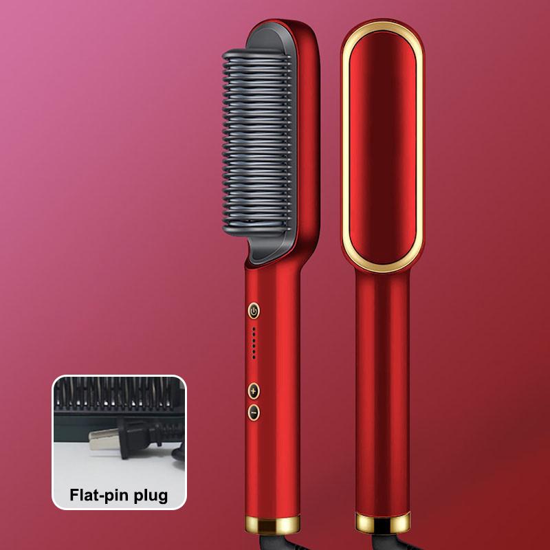 

Профессиональный выпрямитель для волос, быстро нагревающийся, электрическая горячая расческа для завивки, расческа для волос, средства личной гигиены, многофункциональная щетка для укладки волос Flat plug красный