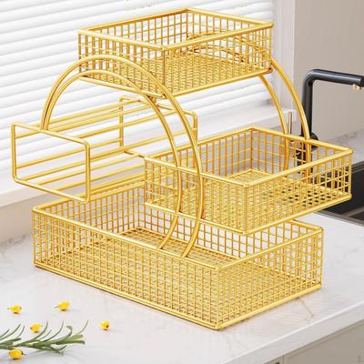 3 Tiers Metal Fruit Basket Snack Organizer Storage Rack 11.8x7.8x11.8inch Withtissue Holder