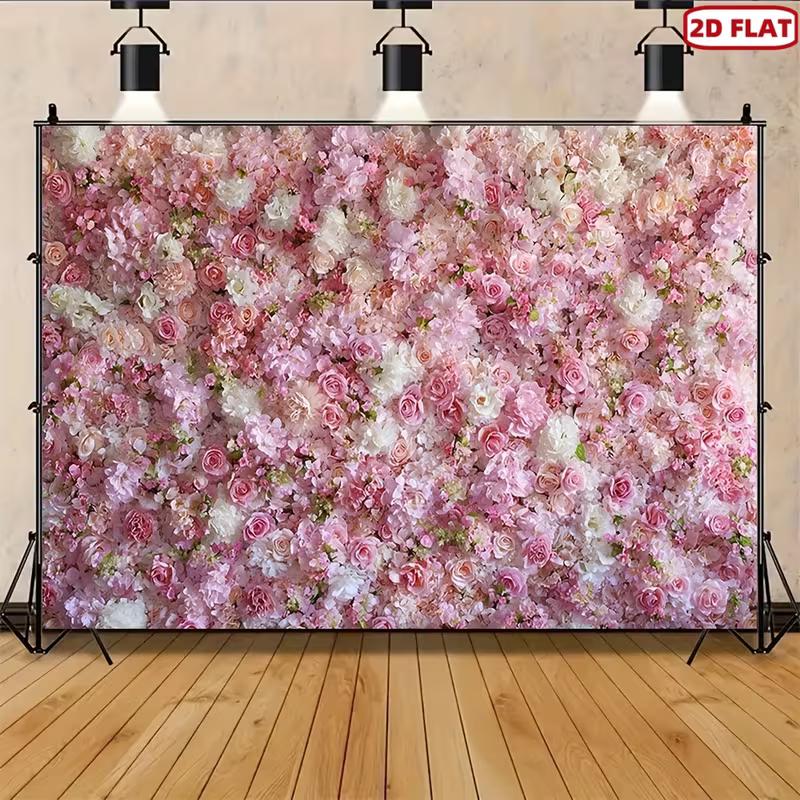 2D Flat Blush Pink Floral Backdrop, Rose & Hydrangea Background Cloth for Photoshoot