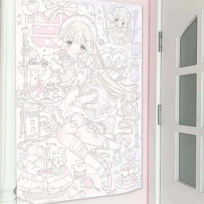 Kawaii Piano  Melody Maid Anime Tapestry Cute Lolita Girls Print Wall Hanging for Teen Girl Bedroom Dorm Door Decor