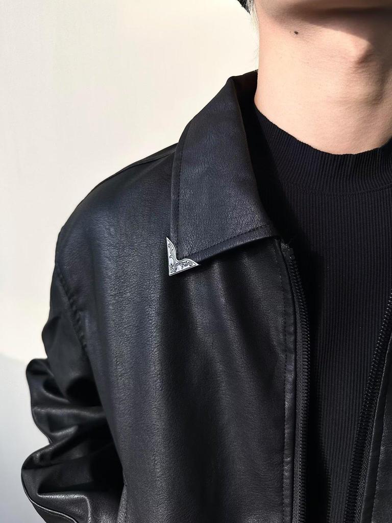 Veste en Cuir Noir Rétro pour Homme - Style Hipster Tendance Pilote avec Texture Craquelée pour le Port en Moto Printemps et Automne