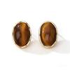 Gold Plated Wavy Bezel Oval Tiger Eye Matching Necklace & Stud Earrings Jewelry Set