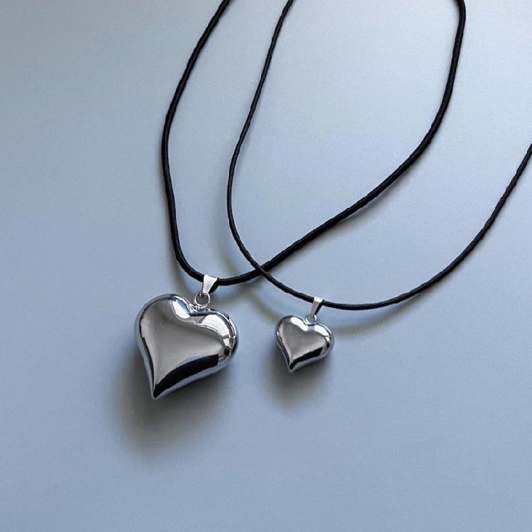 Korean Round Bead Chain Silver Love-shape Pendant Necklace Ins Clavicle Chain