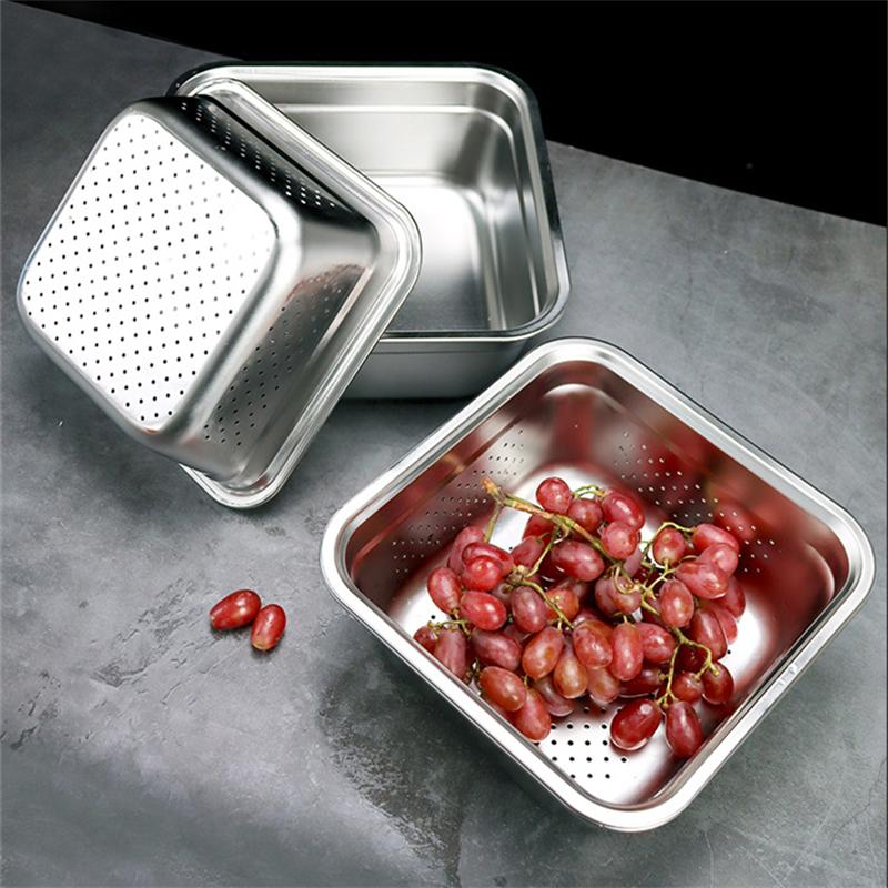 Quadratischer Edelstahl Gemüse Obst Abtropfkorb Küche Reissieb Filter Waschbecken Speise Servier Aufbewahrungs Tablett Behälter