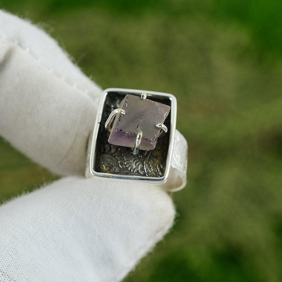 Natürlicher Amethyst Rohstein 925 Silber Versprechens Verstellbarer Ring Für Mädchen