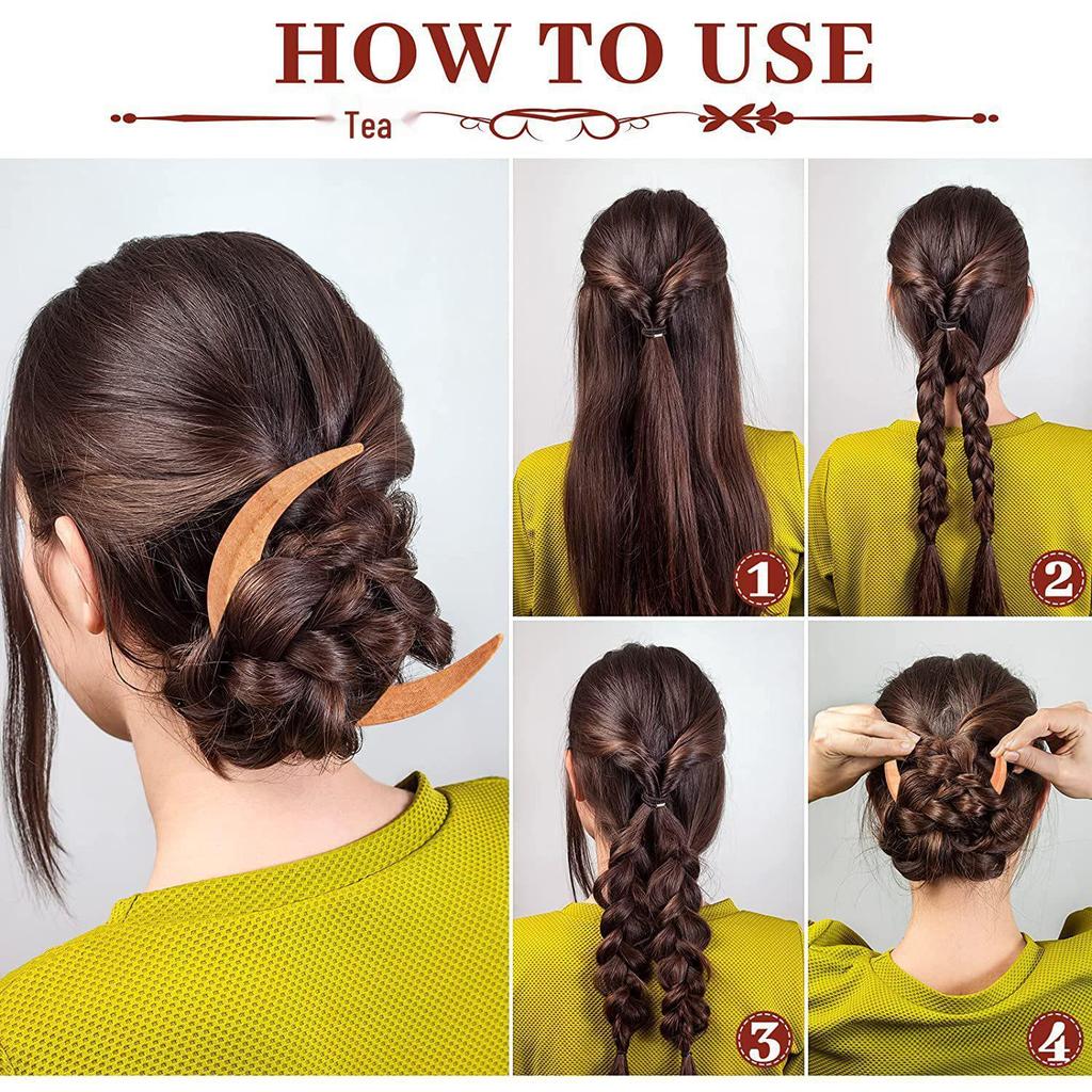 Moon Hairpin: Crescent-Shaped Wooden Hair Fork and Styling Clip, New Chinese Style.