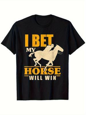1pc, I Bet My Horse Will Win Horse Racing Betting T-Shirt - Unisex Men's Casual, Bold Yellow Text Wi
