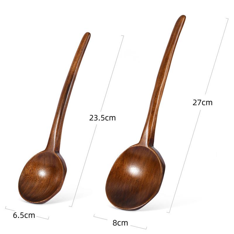 1Pc Big Wooden Spoon Long Handle Cooking Spoon Ladle Japanese Ramen Soup Spoon Large Dinner Serving Spoon Wood Kitchen Tableware
