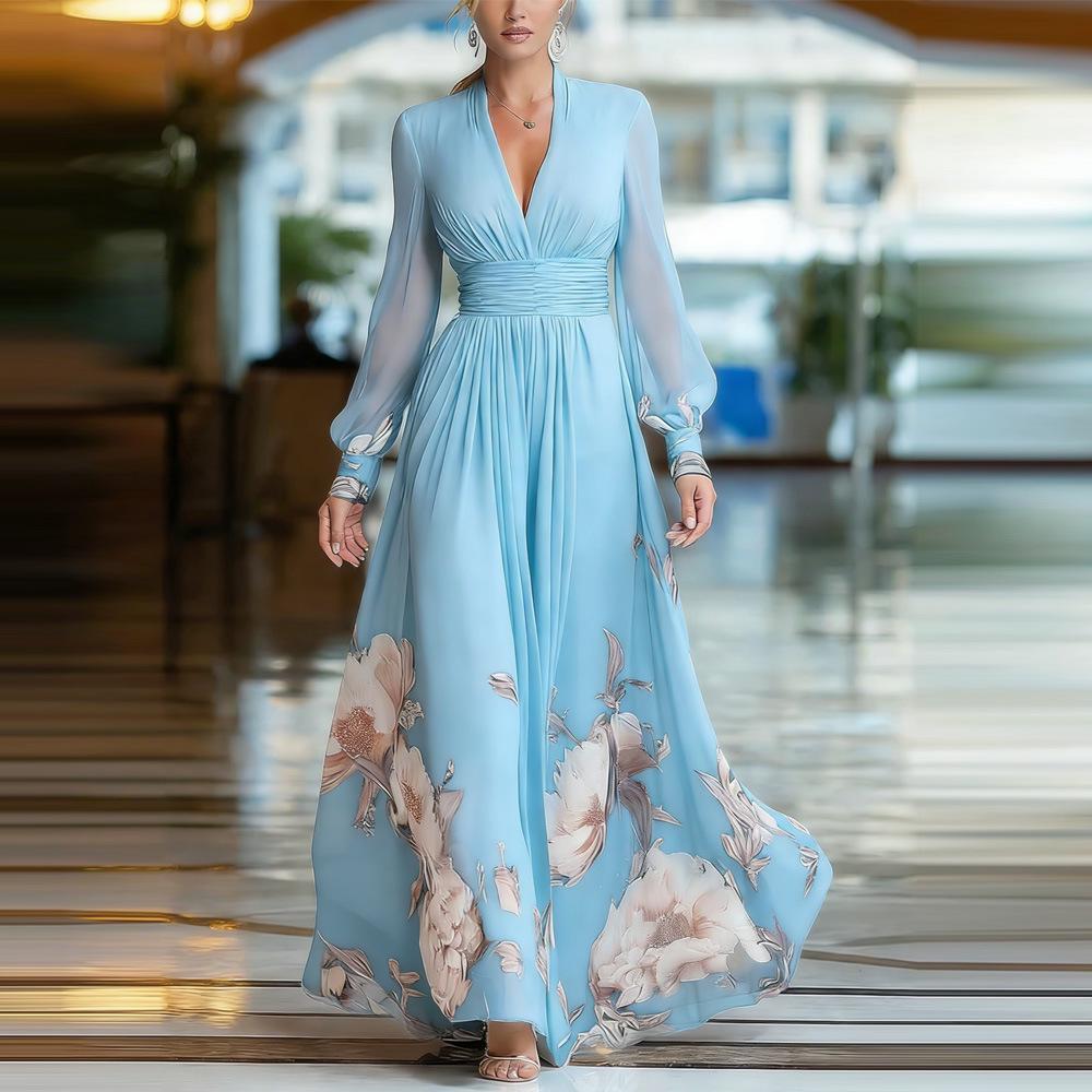 2026 Spring Women's Slimming French Mesh Patchwork Long Skirt Dress