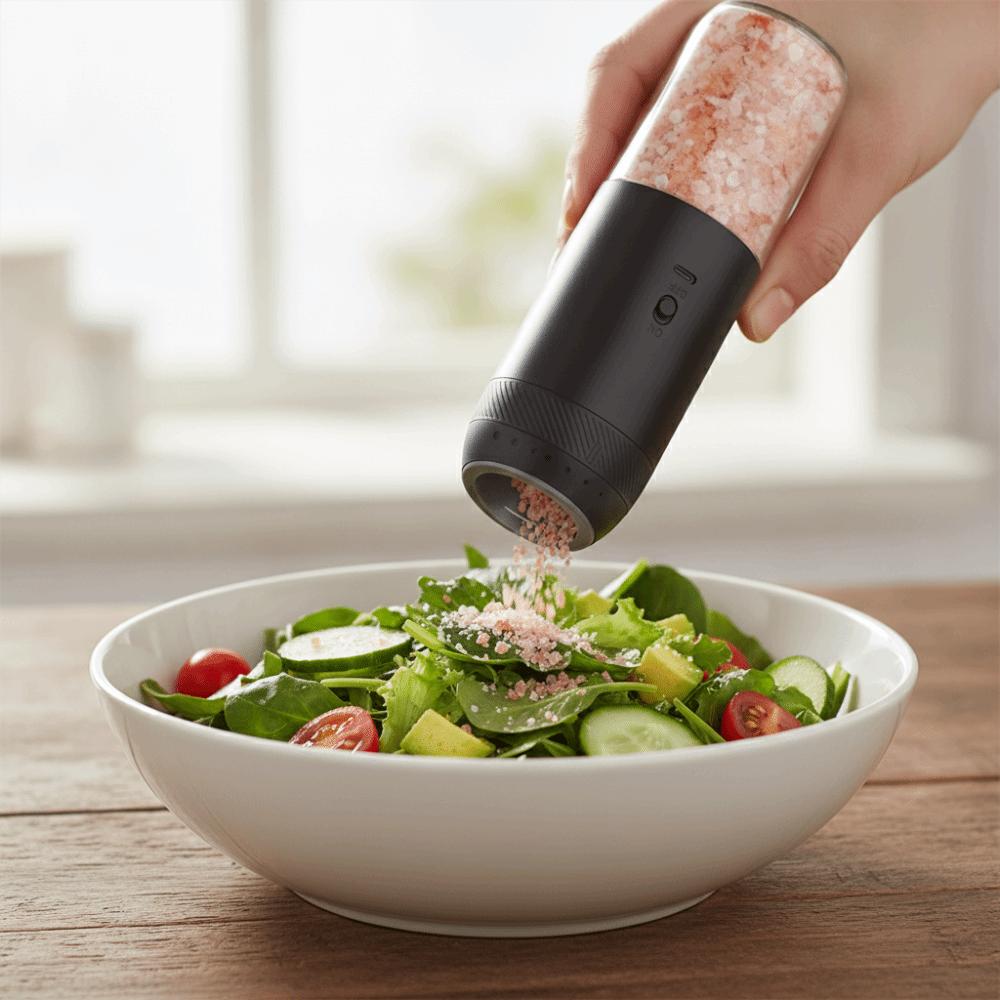 2PCS Gravity Sensing Electric Salt and Pepper Grinder Adjustable Burr Spice Mills Steak