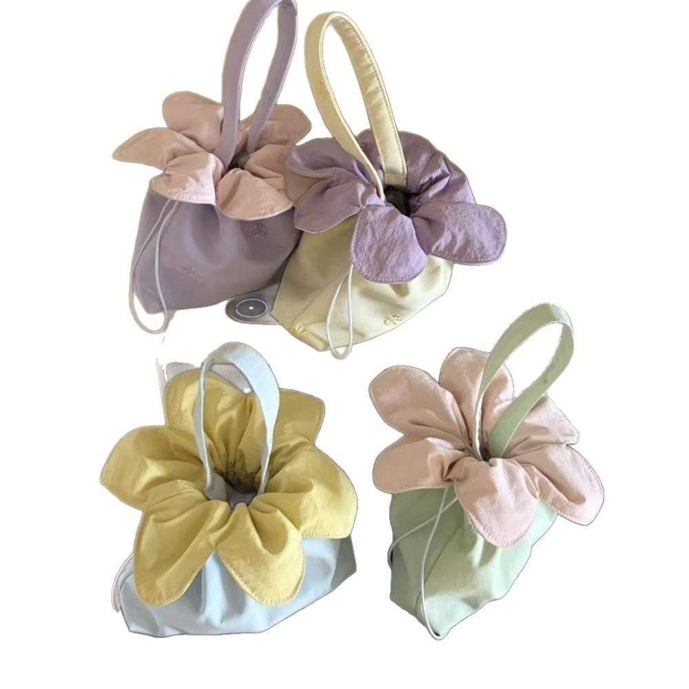 Bow Printed Flower Drawstring Handbag Polyester Storage Bag Vintage Polka Dot Tote Bag  Shopping