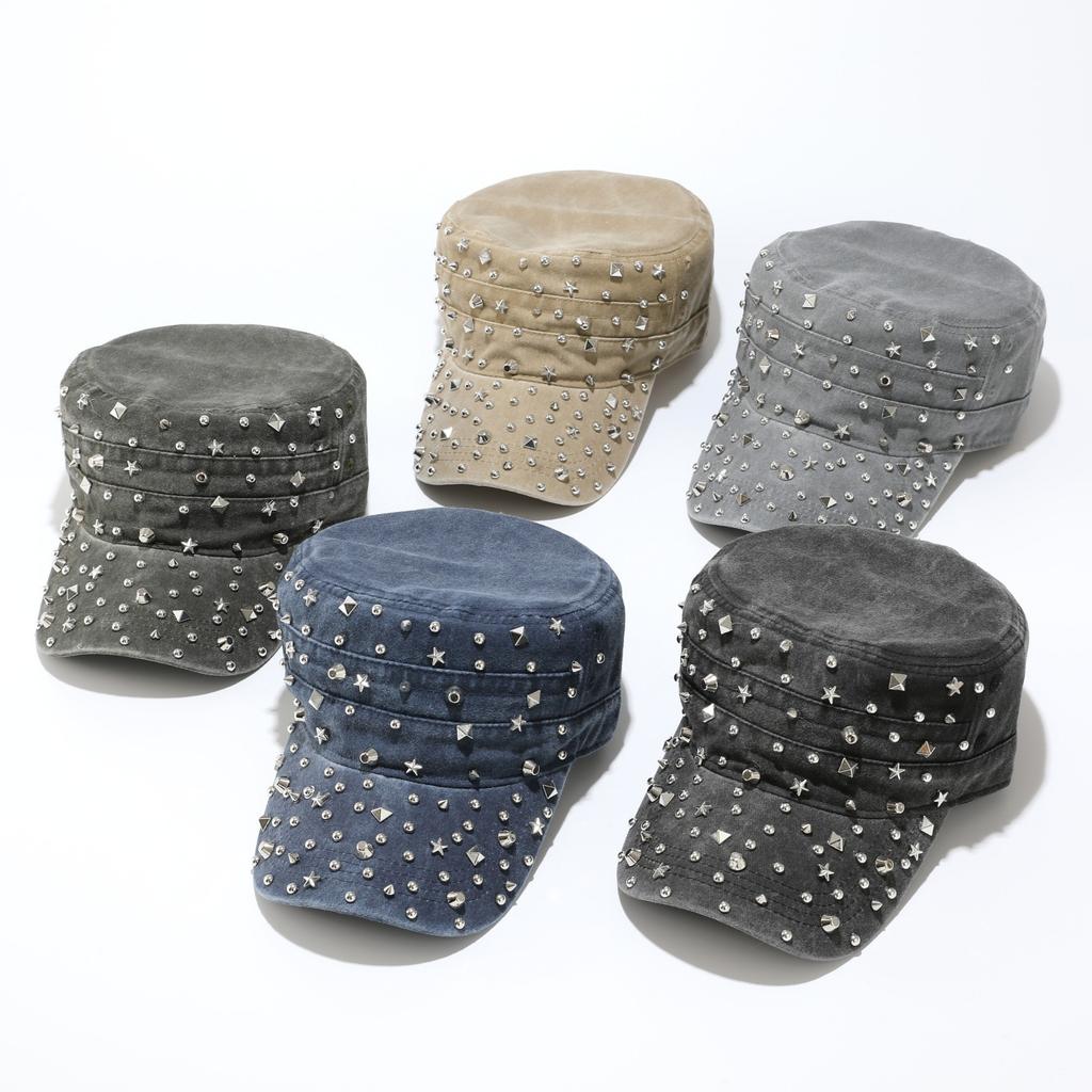 Flat top hat Heavy industry rivet military hat Women's retro washed old baseball hat Men's outdoor sunshade cap