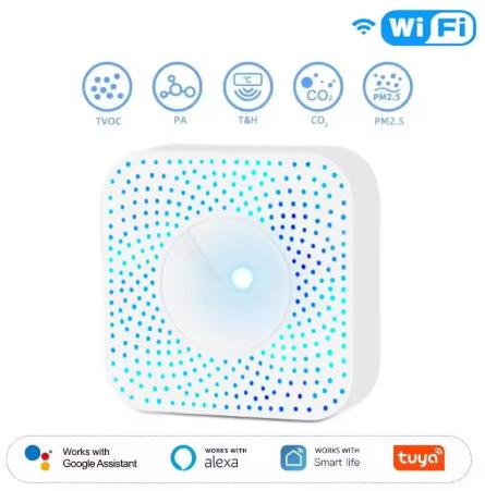 

Tuya ZigBee 6-в-1 Умный Wi-Fi Детектор Качества Воздуха PM2.5 Формальдегид ЛОС CO2 Температура Влажность Датчик Воздушной Камеры Через Alexa