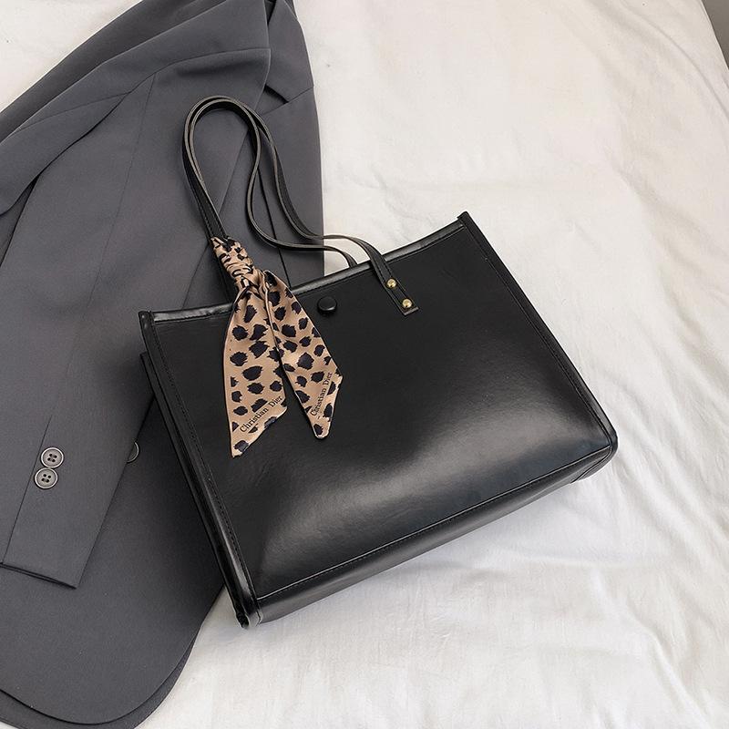 

Vintage Solid Color PU Leather Women s Shoulder Bags Silk Scarf Decorati Ladies Handbag Casual Large Capacity Female Tote Bag чёрный