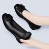 Shallow bevel heel single shoes women's 2025 new summer mid-heel black soft-soled soft leather one-pedal middle-aged mother leather shoes