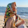Nordic simple silk scarf long female French retro black and white striped large square scarf tied hair ins headscarf headband shawl
