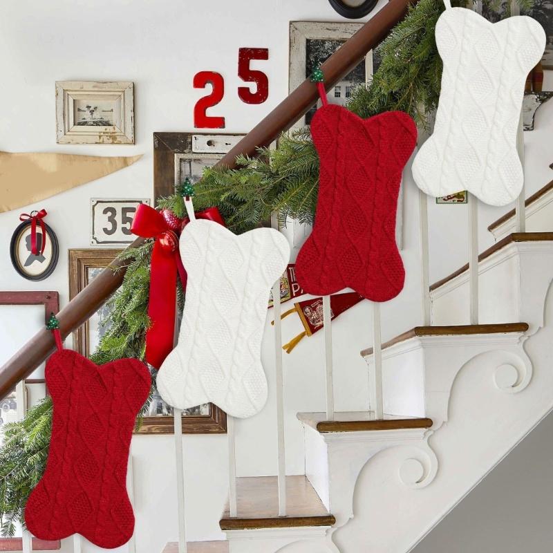 Christmas Tree Pendant Large Bone Shaped Knitted Sock for Festives Home Decoration Personalized Hanging Ornament