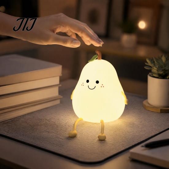 Decorative Pear Lamp for Bedroom Silicone Night Light, Touch Rechargeable Tapping Bedside Lamp, Toddler Room Sleep Aid Cute Warm Atmosphere