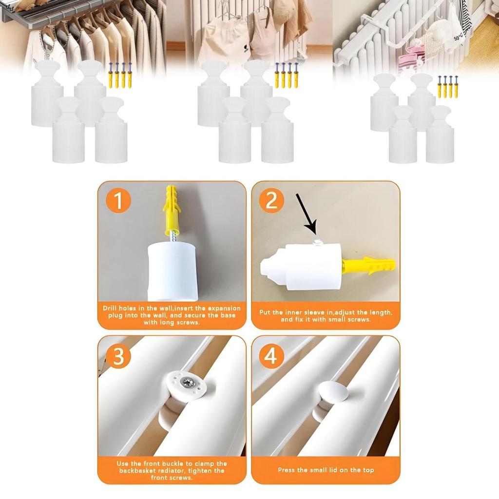 Universal Bathroom Radiator Hook Brackets With Screws For Small Basket Mounting Accessories
