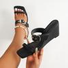 Punk Metal Buckle Decoration Black Sandals Women 2025 Summer Square Toe Wedge Heels Slippers Sexy Hi-Street Party Shoes Women