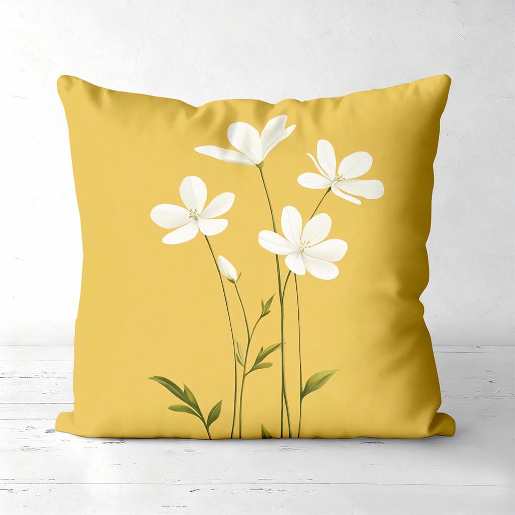 Yellow and White Flower Patterned Cushion Covers Polyester pillowcase, sofa decorative cushion cov Headboard Pillow