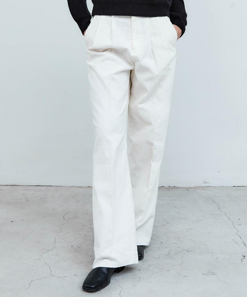 TRIP LE SENS Fw Comfort Corduroy Double-Pleat Slacks_White