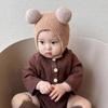 Fall Winter Children Hat Knitted Cartoon Ear Decor Thick Soft Elastic Button Closure Unisex Anti-slip Lightweight Warm Ear Protection Infant Baby Cap