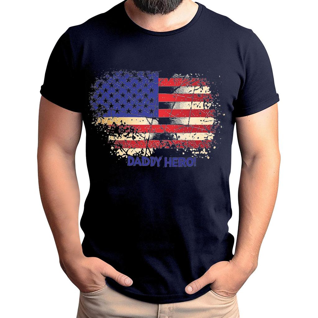 Tricou de Bărbați cu Imprimeu Steag pentru Ziua Tatălui, Top Lejer Casual cu Mânecă Scurtă