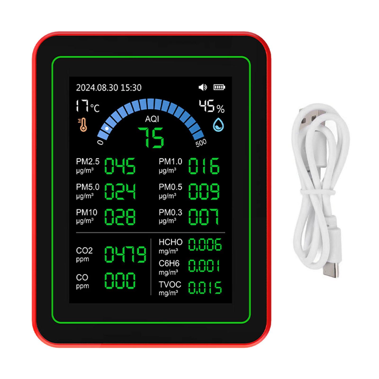 

Air Quality Meter Type C Charging 2.8in HD Screen Accurate Reading Tester 18 in 1 Air Quality Meter with Data Storage for Home чёрный