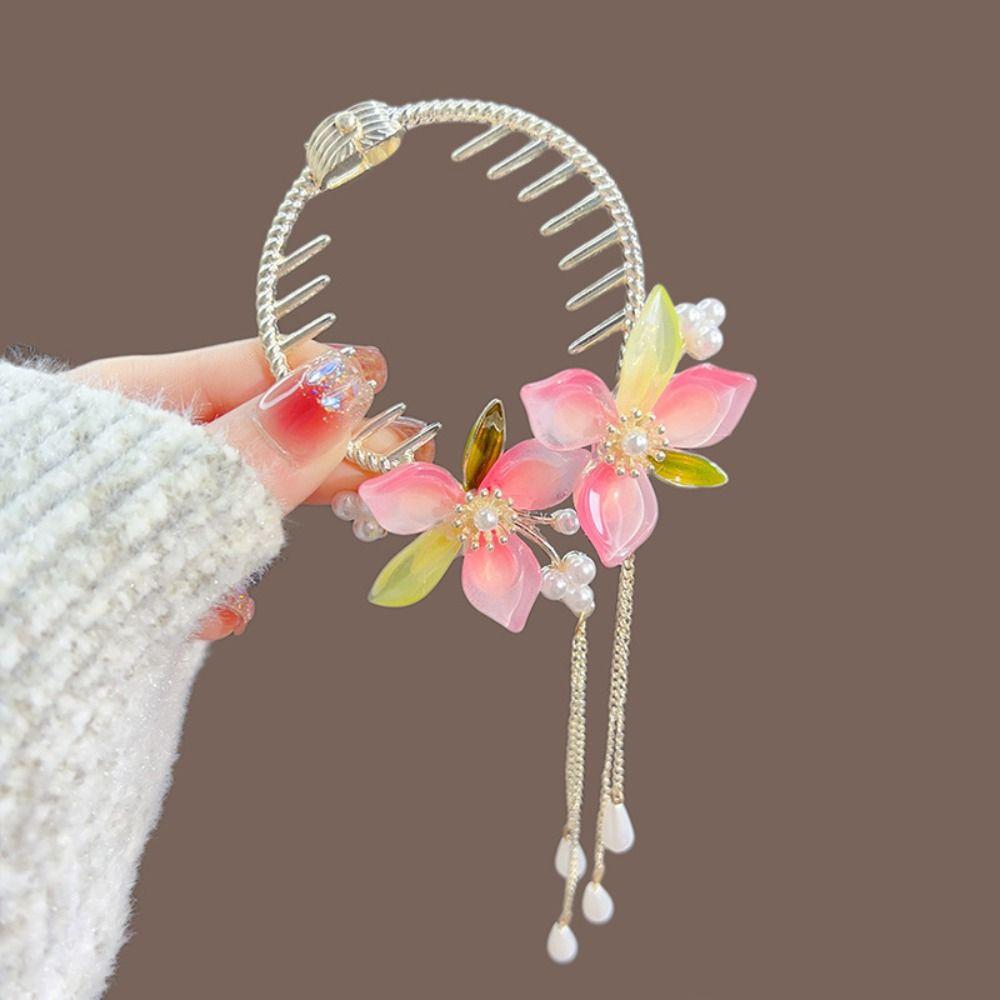 Antique Flower Horsetail Buckle Tassel Hanfu Headwear Elegant Flower Ponytail Holder  Girls