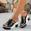 Summer New Cool Slippers Women's Rhinestone Wedge Heel Muffin Cool Slippers Thick-soled One-word Large-size Women's Shoes