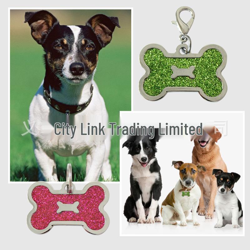 HC535 10-Color Glitter Dog Bone Metal Pet Tag Pendant