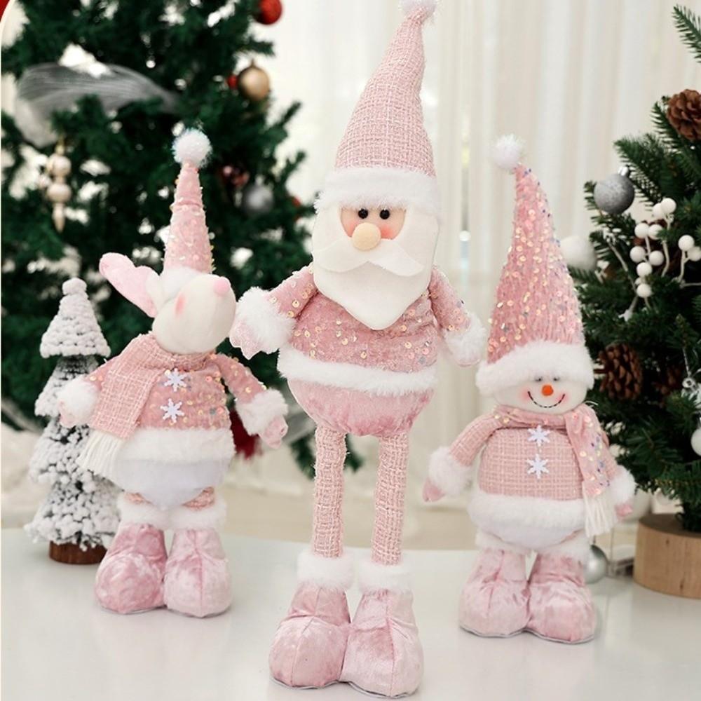 Pink Sequin Santa Claus Doll Matching Supplies Window Props Snowman Doll Standing Expandable Ornaments Christmas Decorations