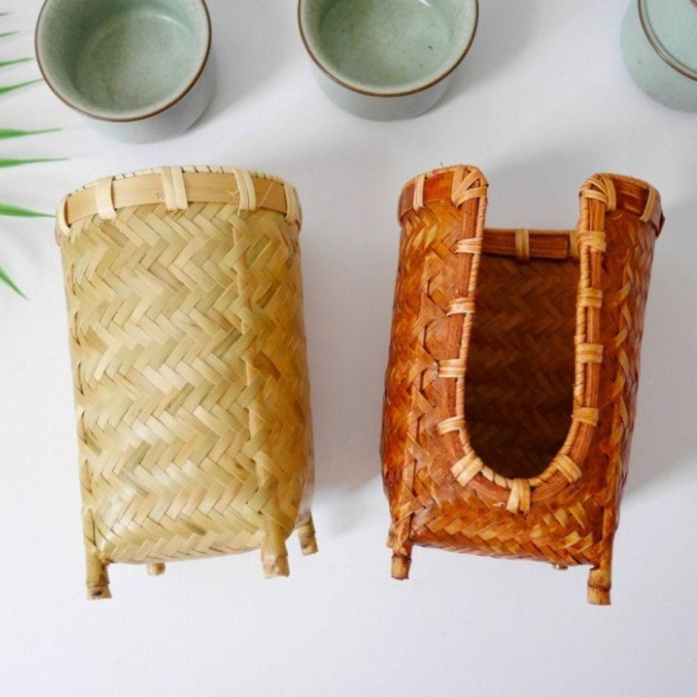Retro Cup Holder Rack Handmade Paper Cup Dispenser Multipurpose Tea Cup Storage Basket  Countertop