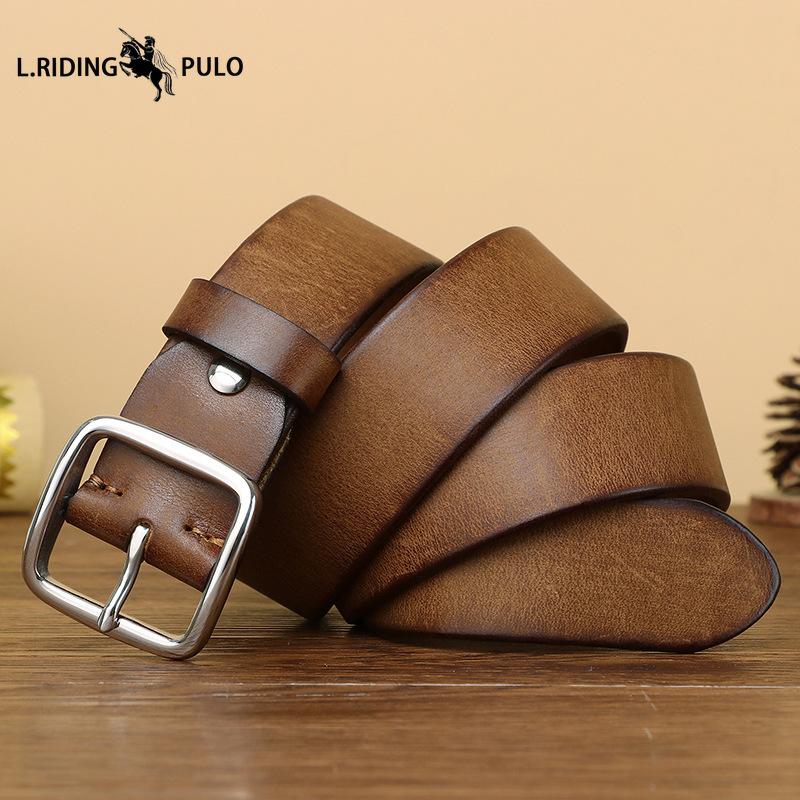 Stainless Steel Buckle Belt for Men, Genuine Leather Pin Buckle, Top Layer Cowhide, Korean Style, Retro Fashion, Trendy, Versatile Casual Trouser Belt